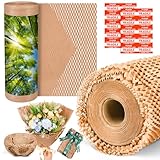 Honeycomb Packing Paper 12" x 200 ft, Premium-Grade Packing Paper for Shipping, Moving & Packaging, Recyclable Eco-Friendly Packing Supplies, Bubble Wrap Alternative with 20 Fragile stickers