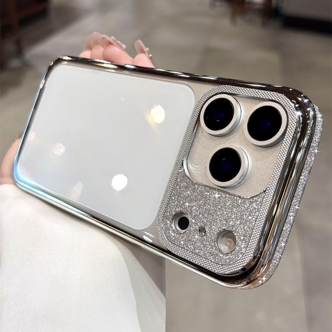 Étui de luxe à paillettes argenté et coque antichoc en polycarbonate pour iPhone 16 Pro - 7