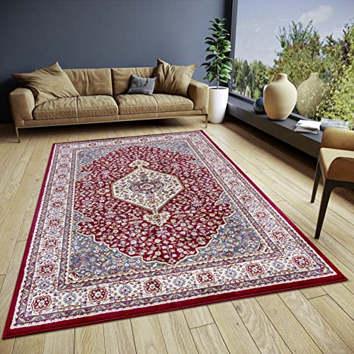 Hanse Home Mochi - Alfombra Oriental clásica densa, con Adornos, Aspecto Vintage, Pelo Corto Suave para Dormitorio, Comedor, salón, Pasillo, Rojo, 80 x 120 cm