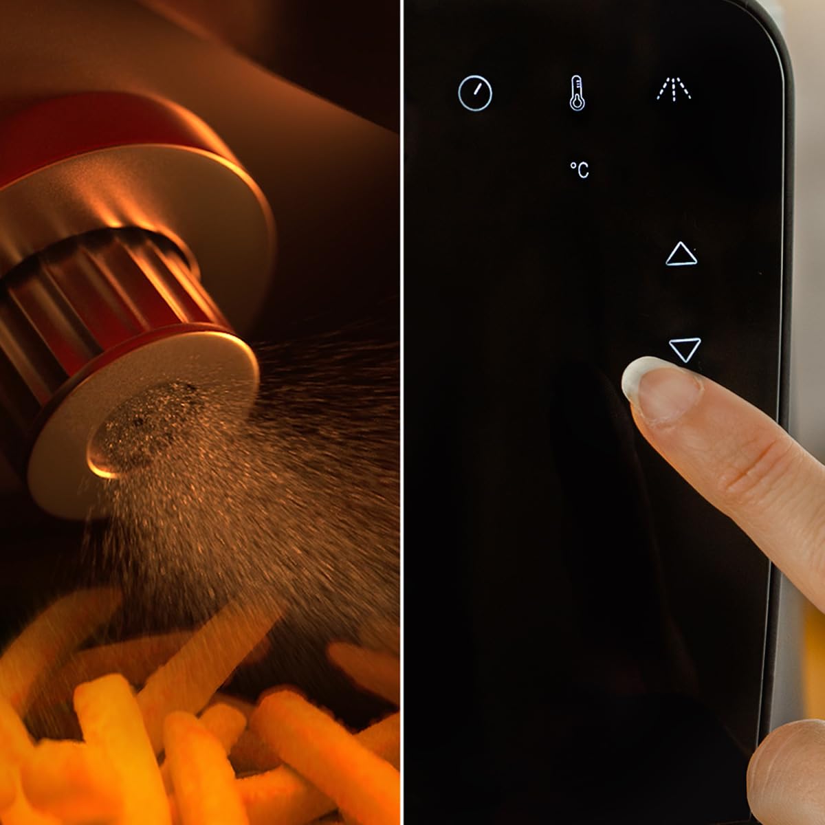 Cecotec Friggitrice ad aria senza olio da 5,5 litri con spray Air Fryer Cecofry Rain M. 1550 W, spray automatico e manuale, pannello di controllo tattile, termostato regolabile, autopulizia, 8 menu