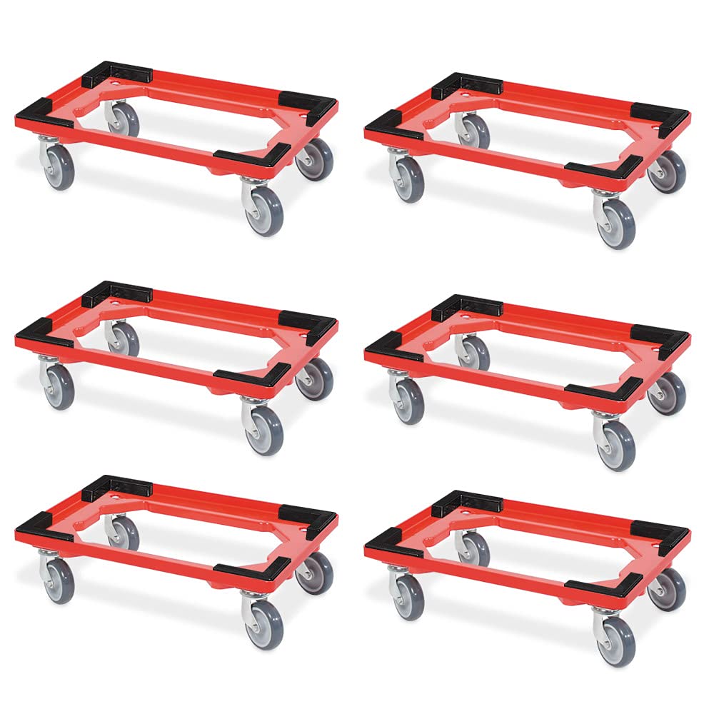 BRB 6 Transportroller für 600x400 mm Drehstapelbehälter, offen, gr. Gummiräder, rot