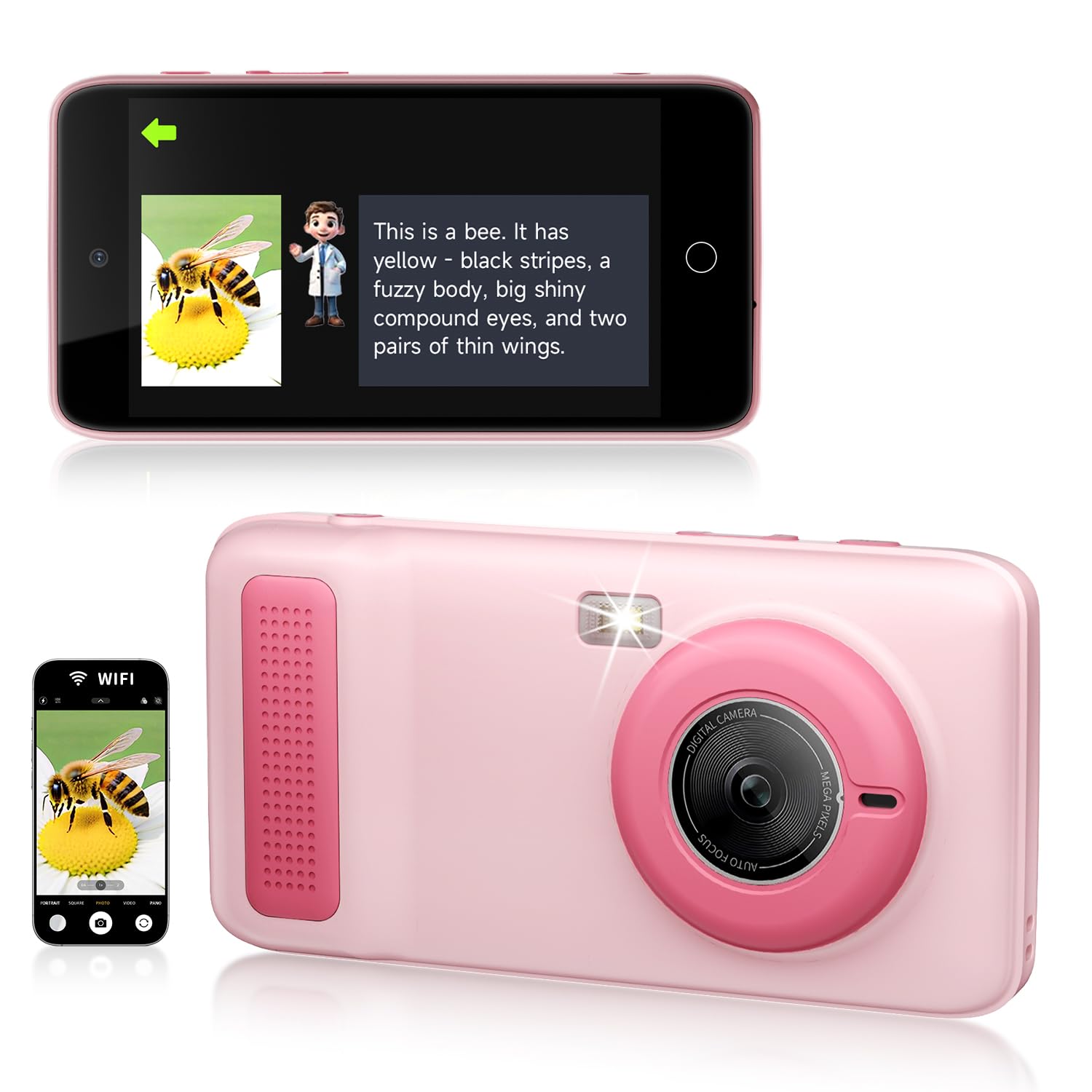 AI Kids Digital Camera 50MP 32G WiFi Learning Camera, Why&How Library | Kids Knowledge Encyclopedia, Parent Free, A Million Little Questions for Boys Girls 3 4 5 6 7 8 Indoor, Outdoor, Camping