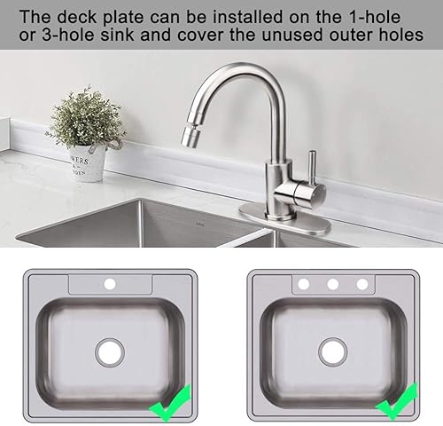 Miniatura 5 de KWODE Placa de cubierta de un solo orificio de 10 pulgadas, placa de protección de acero inoxidable para fregadero de cocina de 1 o 3 agujeros,