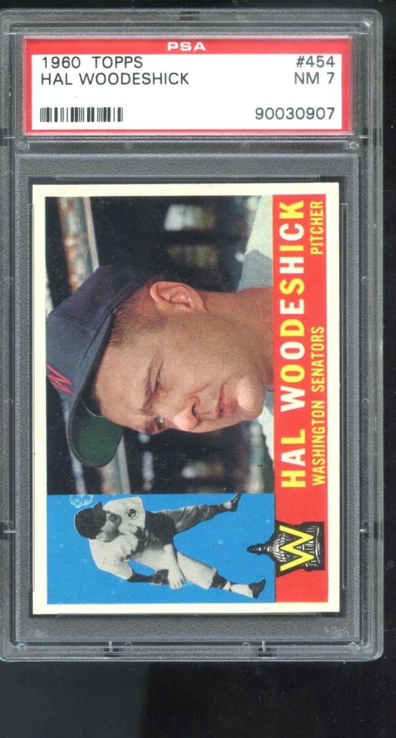 1960 Topps #454 Hal Woodeshick PSA 7 Graded Baseball Card NM Washington Senators