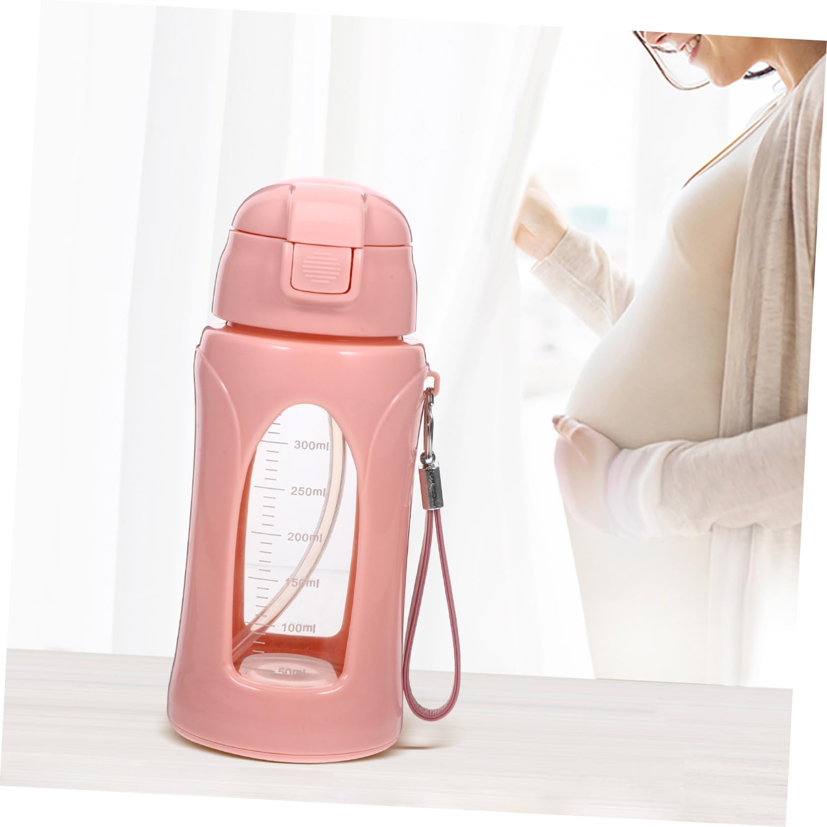 Gourde de Sport Portable en Verre 380ml Rose Paille
