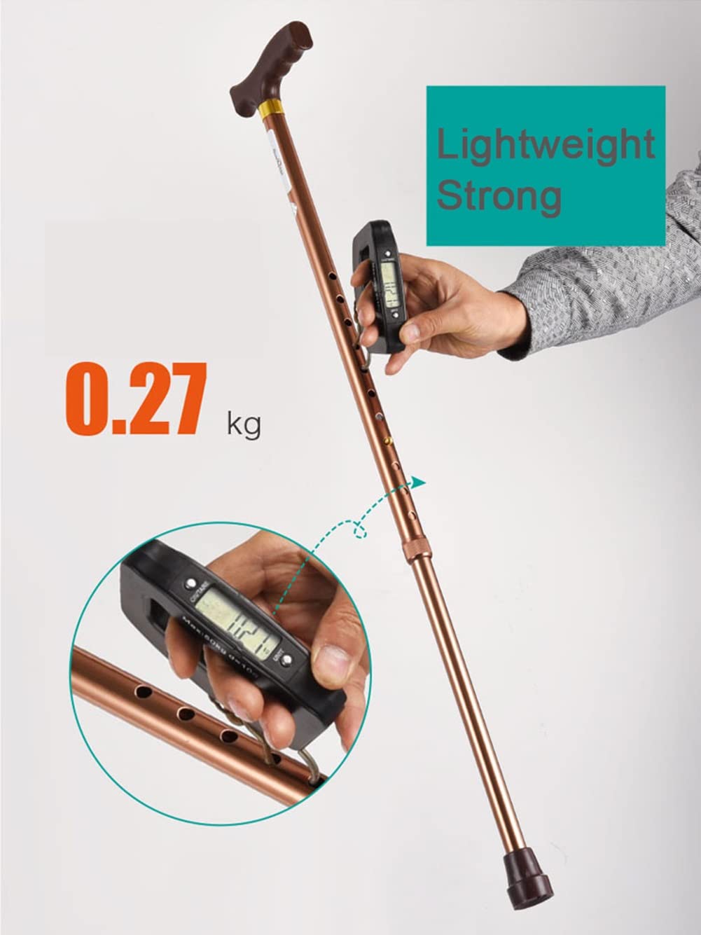 Bastón telescópico para Personas Mayores, bastón de Aluminio Ligero para Hombres y Mujeres, Mango ergonómico, para Adultos con Altura 135-190 cm (Color : Brown)