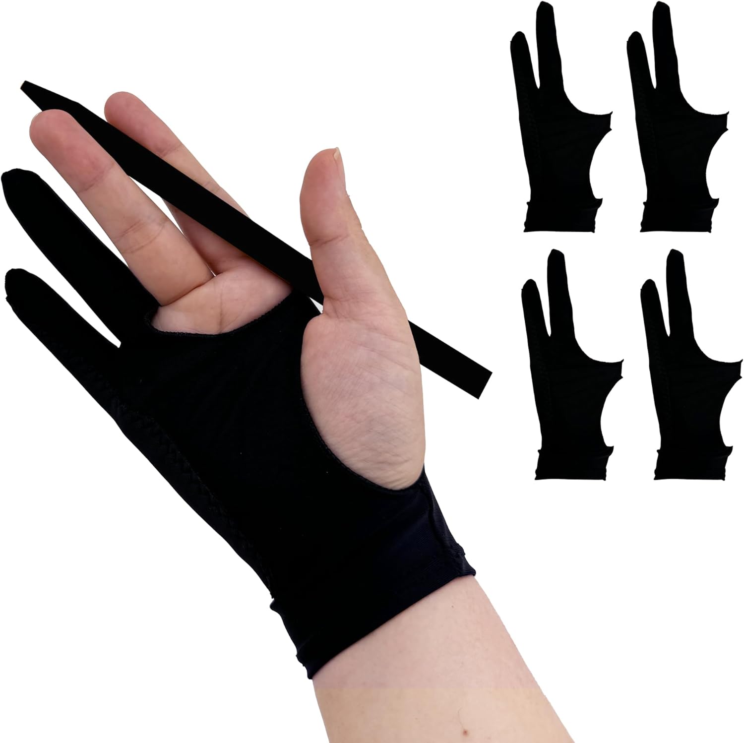 Drawing Gloves with Palm Rejection for iPad, Surface, and Touchscreen Devices, Two-Finger Artist Glove for Right/Left Hand, Perfect for Graphic Tablets, Digital Drawing, Sketching, and Coloring 4Pcs