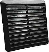Kair Black Louvred Wall Vent Grille 155mm External Dimension with Flyscreen and Round 100mm - 4 inch Rear Spigot