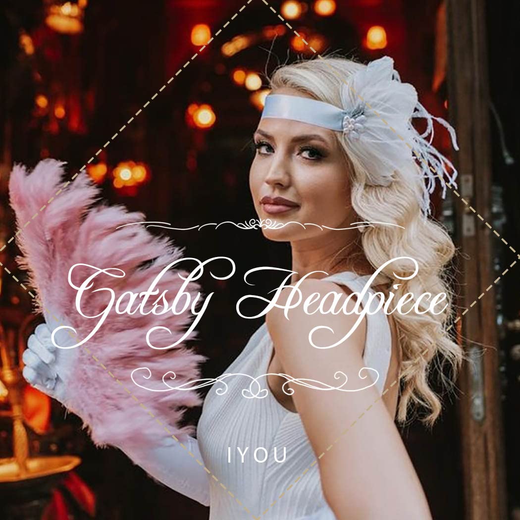 IYOU 1920s Feather Gatsby Headpiece White Flapper Headbands 20s Party Wedding Hair Accessories for Women - Image 4