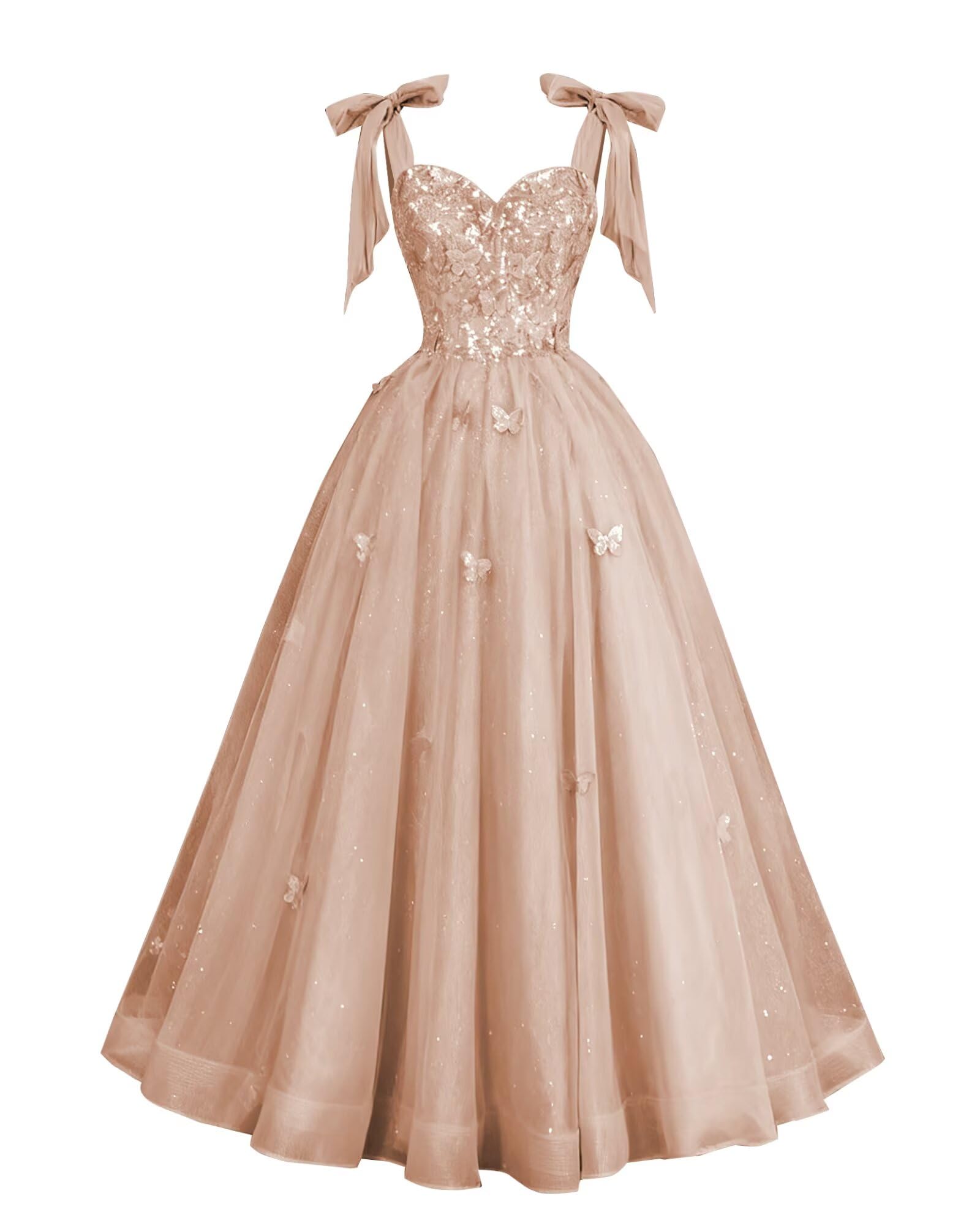Glitter Tulle Prom Dresses for Teens 3D Butterfly Long Ball Gowns Sequin Princess Quinceanera Dresses with Bow