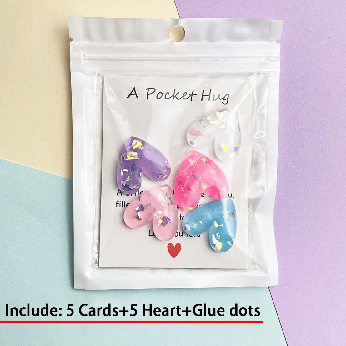 SCORYULE 5 Sets Pocket Hug Heart with Greeting Cards, Gift for Valentines Day, Long Distance Relationship, Keepsake Exchange Relationship Cards for Colleagues, Family