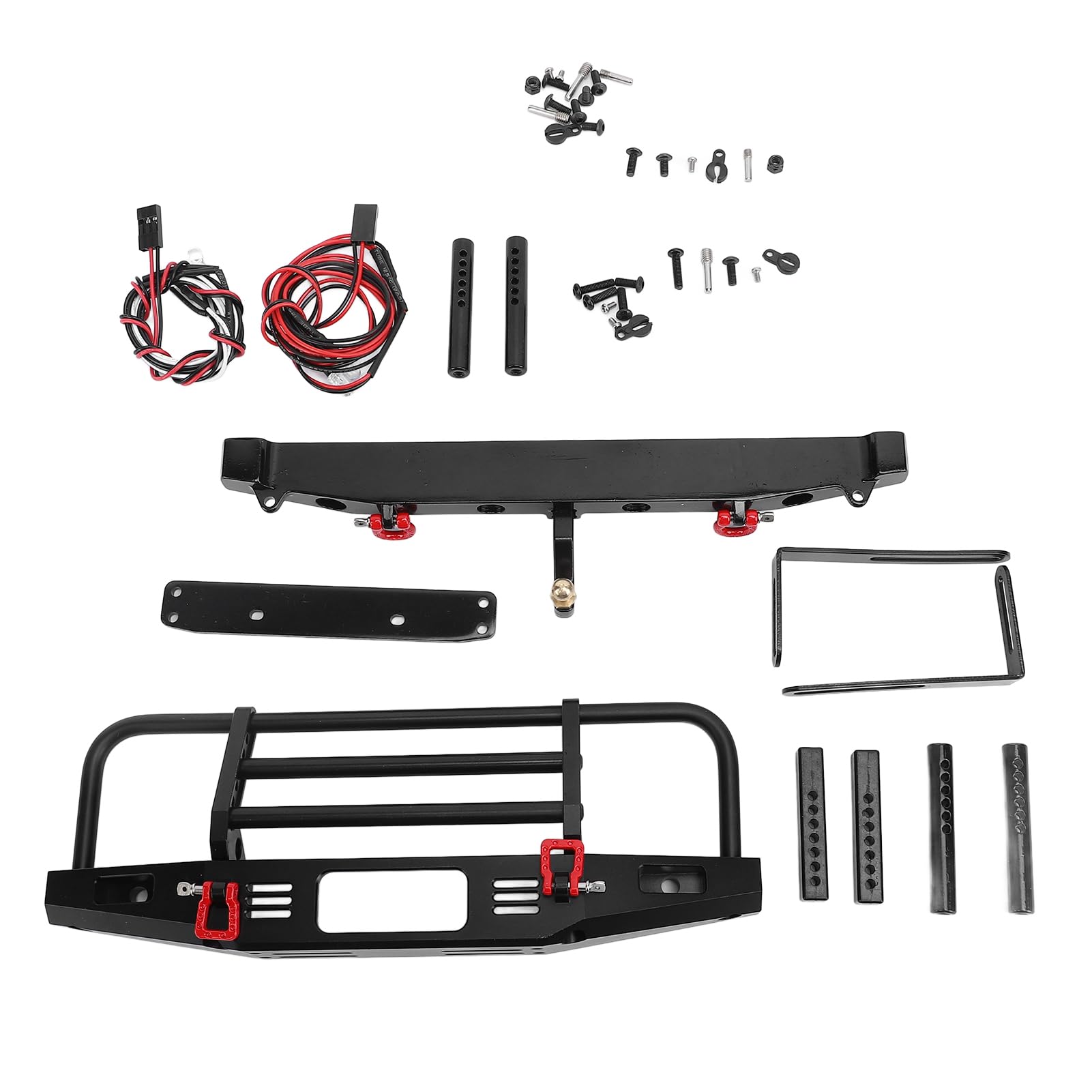 Profesjonalny Metalowy Przedni Zderzak Tylny do Samochodu Gąsienicowego Axial SCX10 SCX10II 90046 1/10 RC, z Regulowanym Pierścieniem Pociągowym i światłami Roboczymi LED