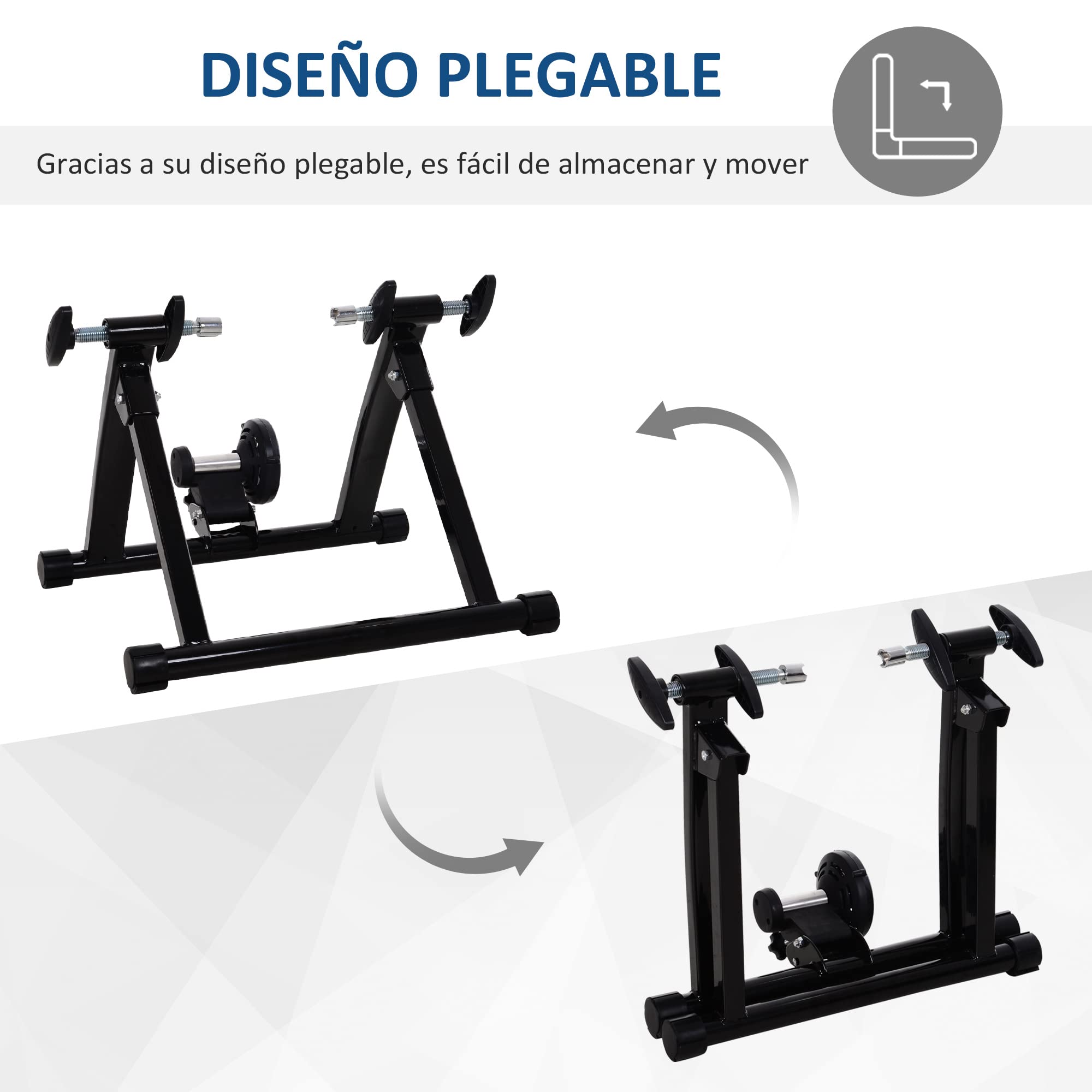 HOMCOM Rodillo de Bicicleta Entrenamiento Plegable con Resistencia Magnética para Ruedas de 26-28 Pulgadas Soporte Entrenador Bici para Casa Interior 54,5x47,2x39,1 cm Negro
