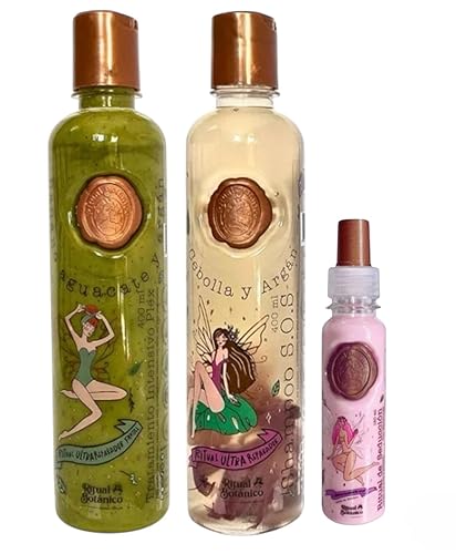 RITUAL BOTANICO Kit 3 Crecimiento Acelerado y Ultra Reparador S.O.S Champú de Cebolla, Acondicionador Intensivo PLEX, Termoprotector para Cabello