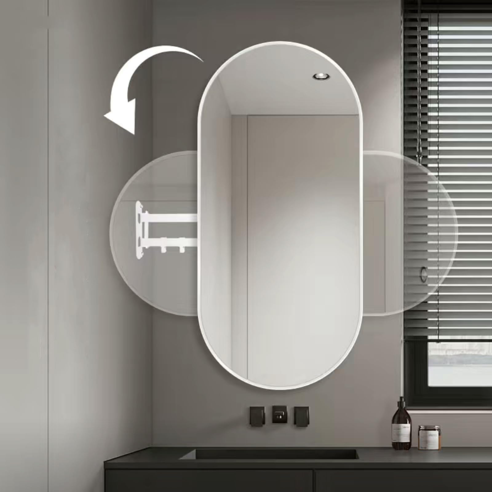 BKSXSOP Oval Corner Mirror, 30x60CM | 40x70CM 50x80CM 360° Swivel Wall-Mounted Bathroom HD Decorative Aluminium Frame, Vertical/Horizontal, Explosion-Proof, White Finish