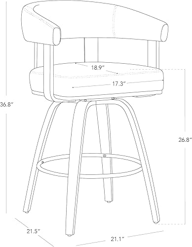 Miniatura 3 de CHITA Juego de 2 taburetes de bar giratorios de altura de mostrador, taburetes de bar tapizados de poliéster con respaldo y reposabrazos para isla