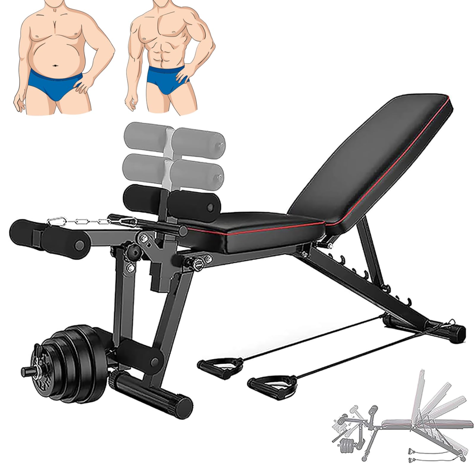 Ab ławka do ćwiczeń brzucha, składana ławka do siedzenia, regulowana ławka do ćwiczeń z przedłużeniem nóg, nachylenie spadek płaski 90 stopni ławka fitness hantle podnoszenie ciężarów ćwiczenia całego