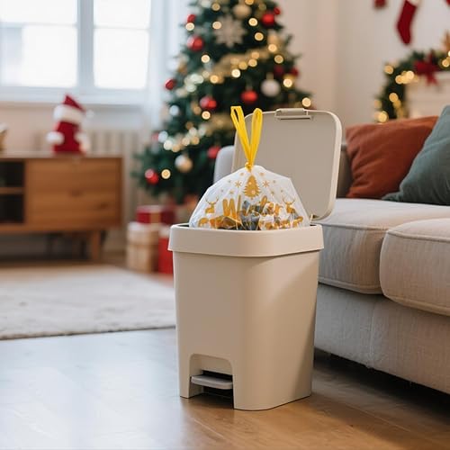 Miniatura 7 de Bolsas de basura doradas de Navidad de 3 galones 50 bolsas de basura pequeñas con cordón impresas navideñas, forros de basura impresos festivos,