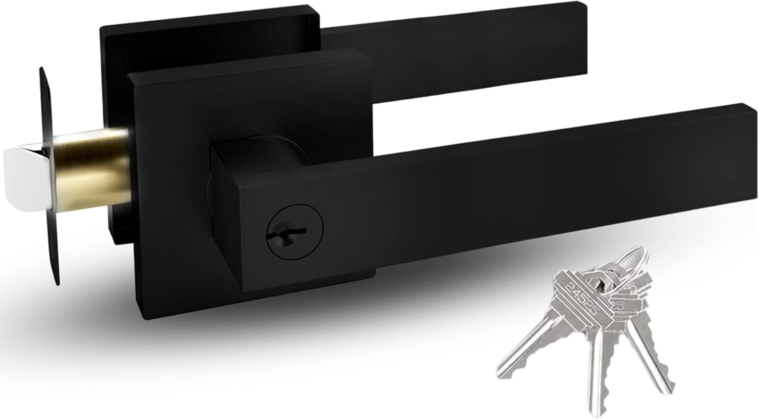 Mega Handles Entry Single I Entry Lever Door Handle and Single Cylinder Deadbolt Lock and Key Combo Pack - Heavy Duty Square Locking Lever Set for Left or Right-Handed Doors - Matte Black