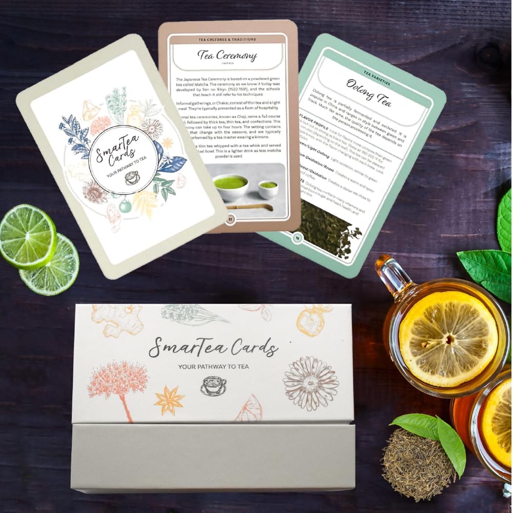SmarTea Cards: Complete Beginners Guide to Tea History, Variety, Benefits, Pairing - Flashcards for Learning, Party Favors, Gift, and Accessories for Tea Lovers