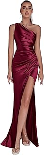 Formal Dresses for Women Cocktail Wedding Guest Satin One Shoulder Maxi ...