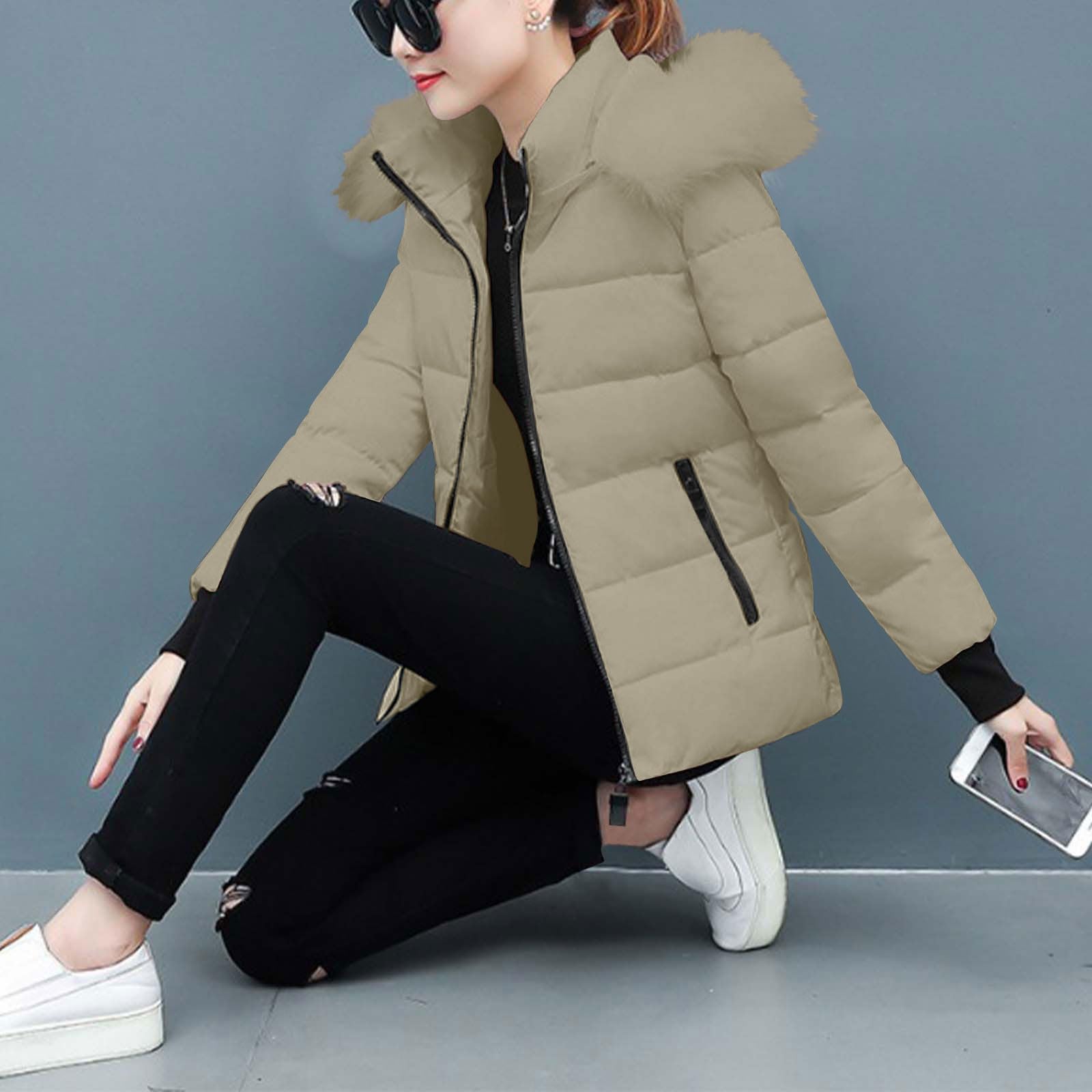 HAOLEI Chaqueta Mujer Invierno,Abrigo Acolchado Mujer con Capucha Desmontable Grueso Cálido Cazadora Acolchada con Cremallera Completa Color Sólido Caliente Cómodo Abrigos Plumas a Prueba de Viento