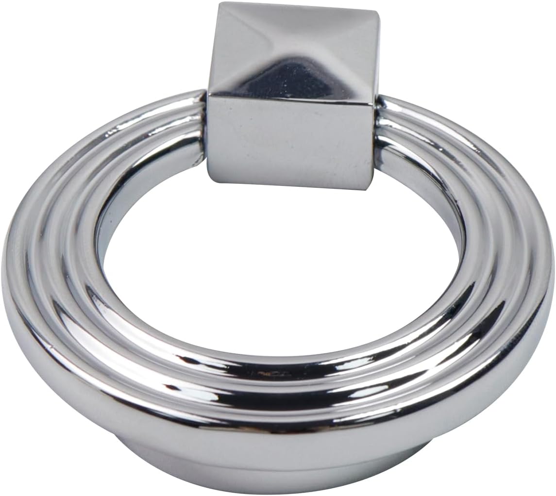 Quluxe 1.77" Diameter Cabinet Ring Pulls Handle Drop Ring Drawer Pulls Knobs Single Hole Handles- Polished Silver (Pack of 4)