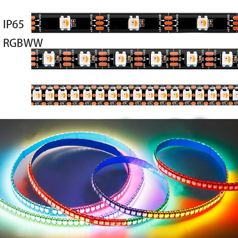 BTF-LIGHTING RGBW RGBNW RGB Natuurlijk wit SK6812 (Vergelijkbare WS2812B) 5m 60LEDs/Pixels/m Individueel Adresseerbare Flexibele 4 Kleur in 1 LED Droom Kleuren Strip IP65 Waterdicht DC5V Zwart PCB