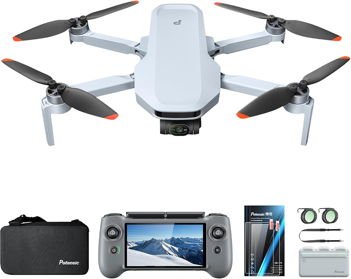 Potensic ATOM 2 Fly More Combo con RC PTD 1, Drone con Cámara 4K, Foto 8K, Transmisión de 10KM, 96 Mins de Vuelo, Gimbal de 3 Ejes, AI Track, Disparo Vertical, Filtro ND CPL, Correa RC, Protector de Pantalla