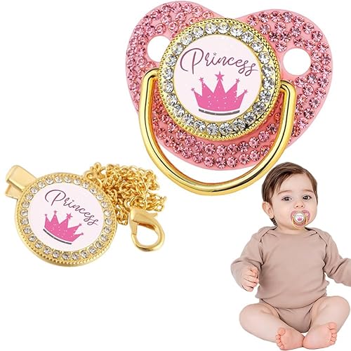 Chupete de diamantes brillantes con clip de cadena, juego de lujo para recién nacido, cadena para chupete de princesa recién nacida, chupete