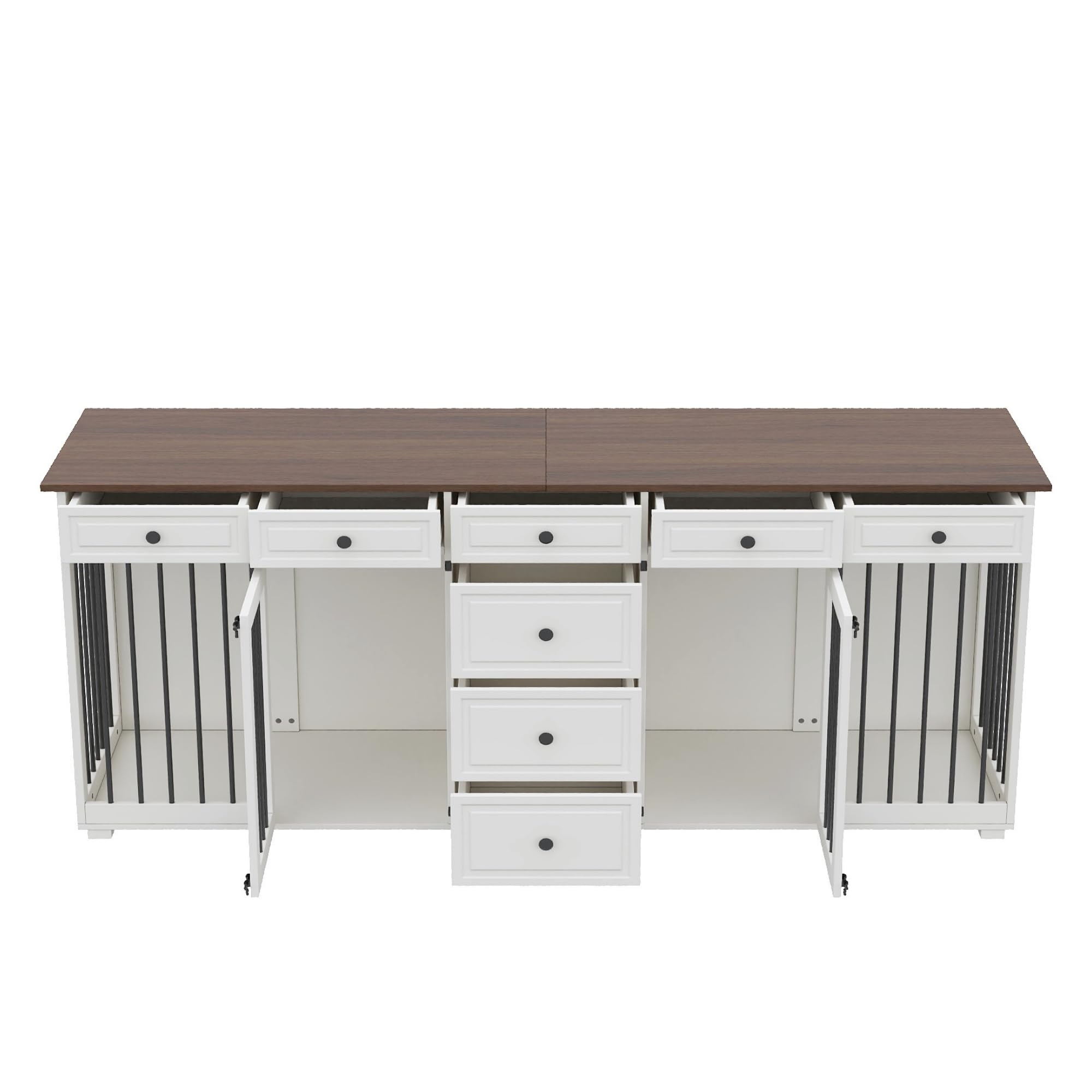 Möbel Hundekäfig TV-Schrank, Doppel-Hundebox mit 8 Schubladen 200x60x85cm