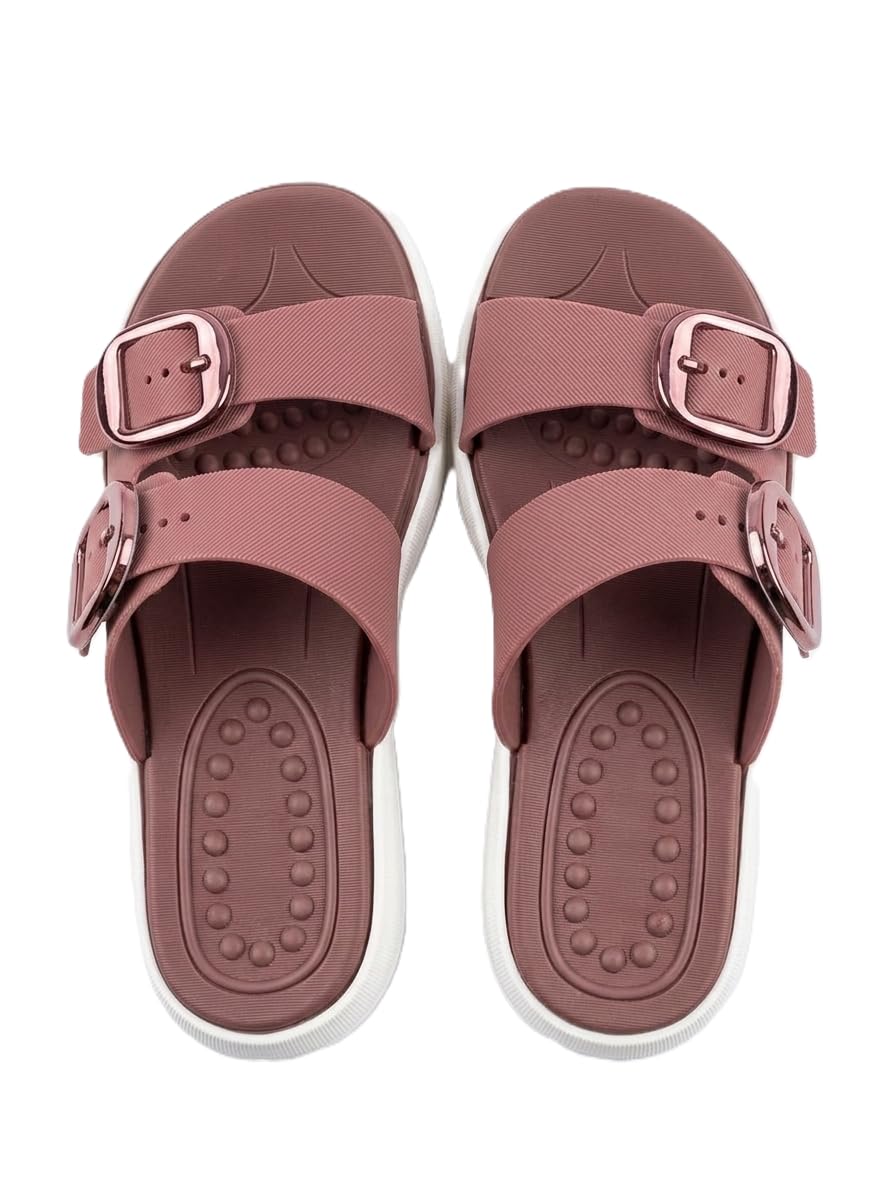 Women's Slides with Buckle, Adjustable Double Strap, Cushioned Textured Footbed, Anti-Skid Waterproof, Rubber Slippers for Casual, Travel and Home-image-48