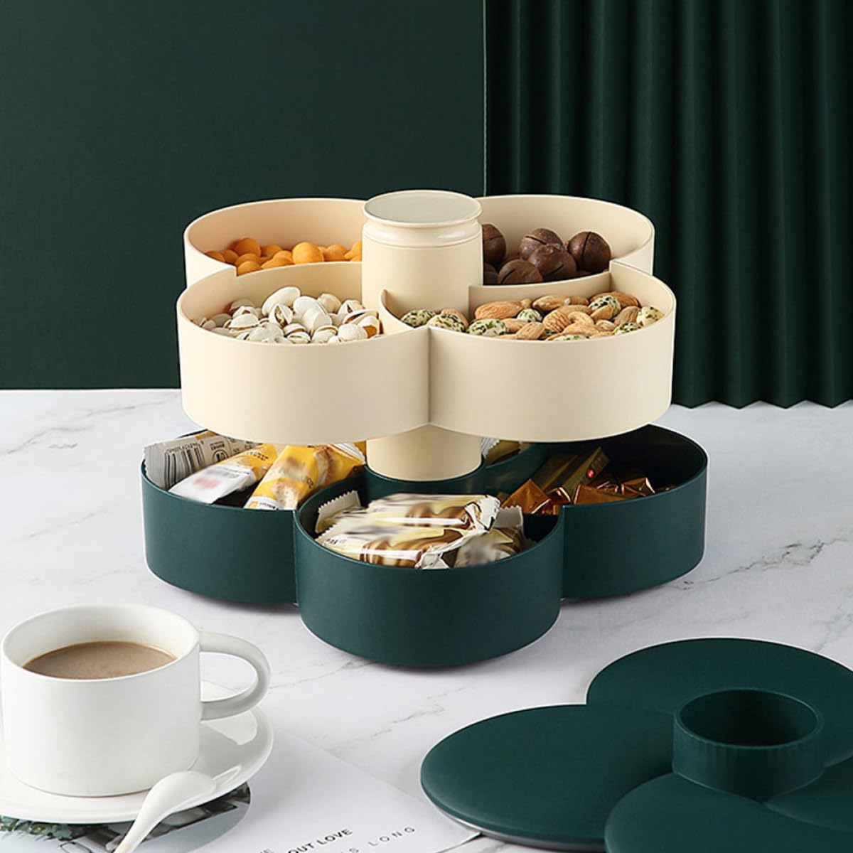 Toyvian Plateau de Rangement Ménager à Deux Niveaux en PP Vert, Étanche avec Couvercle Hermétique, pour Snacks et Desserts à Domicile Bureau
