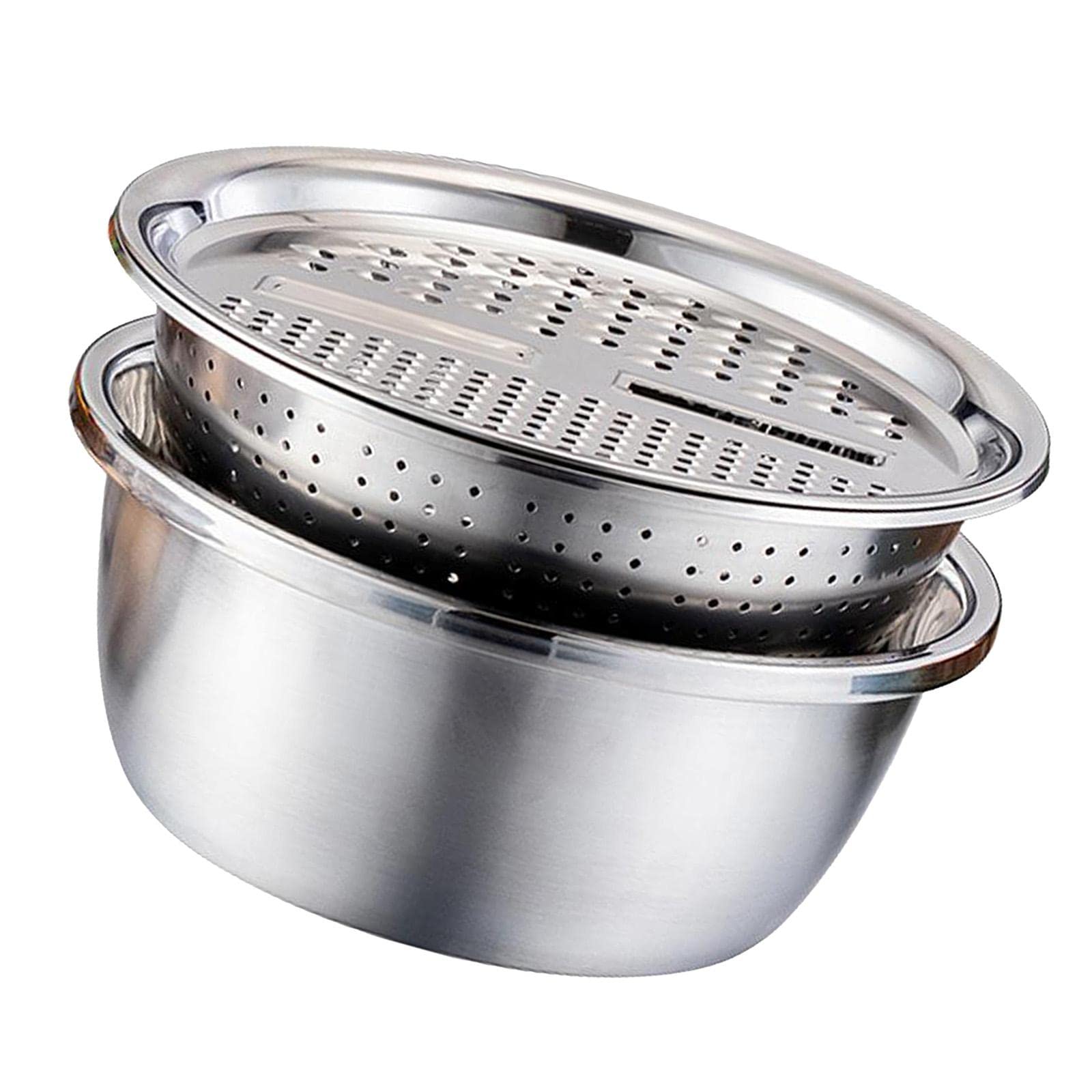 3 Pezzi Ciotole in Acciaio Inox con Grattugia Colino Scolapasta Multifunzione Ottimo per Lavare Affettare Adatto a Cucina Domestica P, 26 cm