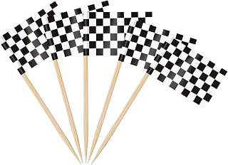 AhfuLife 100 Pcs Checkered Racing Flags Toothpick, Black and White Toothpick Flags Cupcake Toppers for Monster Truck Party, Race Car Party Bar Decorations