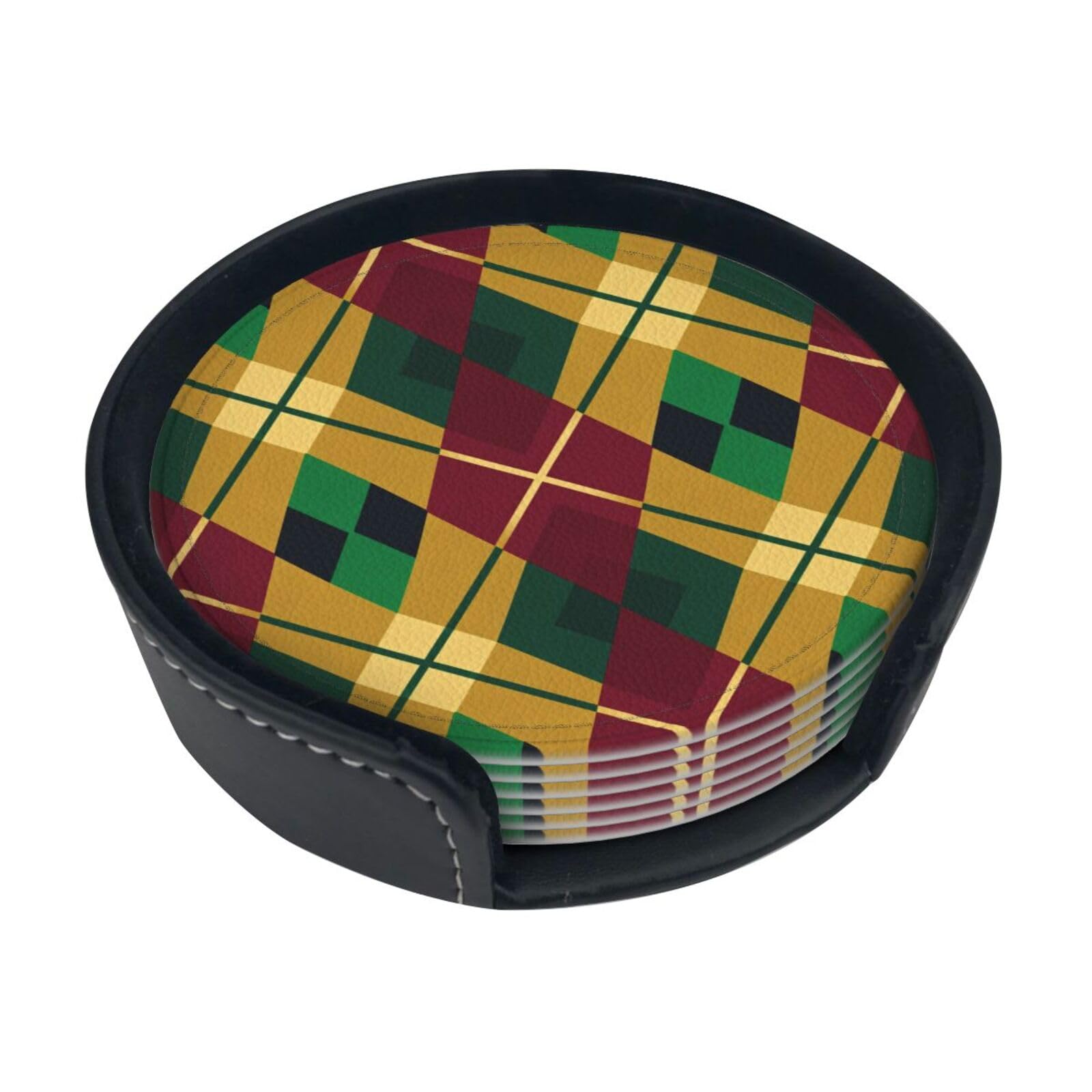 Diamond pattern Leather Coasters-Set of 6 with Storage Holder