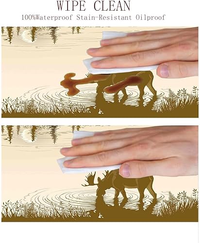 Miniatura 6 de Mantel de cierre de borde redondo, mantel con bordes elásticos de animales, agua potable de alce en el bosque del río del lago, se adapta a mesas