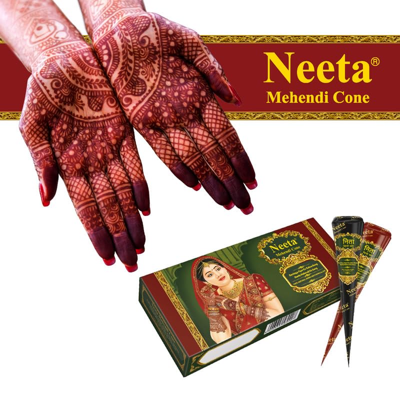 Image of Neeta Mehendi Cone for Hand Design - 4 Henna Cones for Bridal, Wedding Mehndi | Natural Henna Paste, Ready-to-Use, Long-Lasting Color, Chemical Free, Safe for Skin