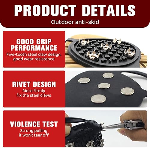 Miniatura 4 de Tacos de agarre antideslizantes universales, tacos de hielo antideslizantes de 5 garras para zapatos, botas, tacos de tracción de hielo para