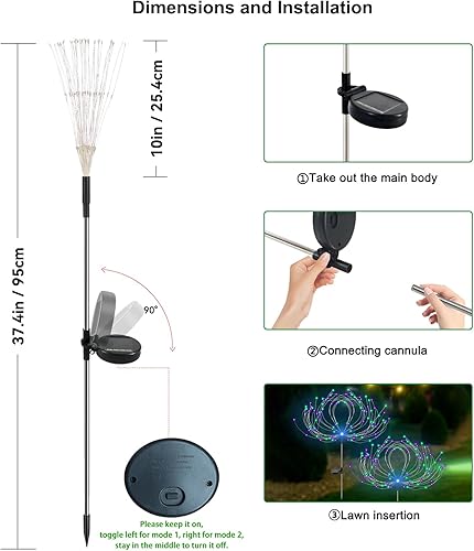 Miniatura 86 de Luces solares de jardín impermeables para exteriores, paquete de 2 120 luces LED solares de fuegos artificiales, decoración de jardín exterior