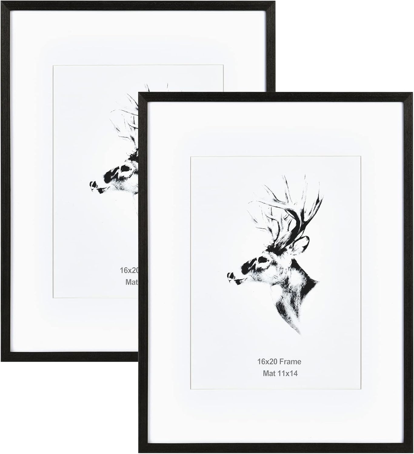 Yaetm Black Wood 16x20 Picture Frame Matted to 11x14 Set of 2, Solid Wood Black Poster Frame 16 by 20 inches, Wall Gallery Frames for Wall Mounted (2 pack, Black)