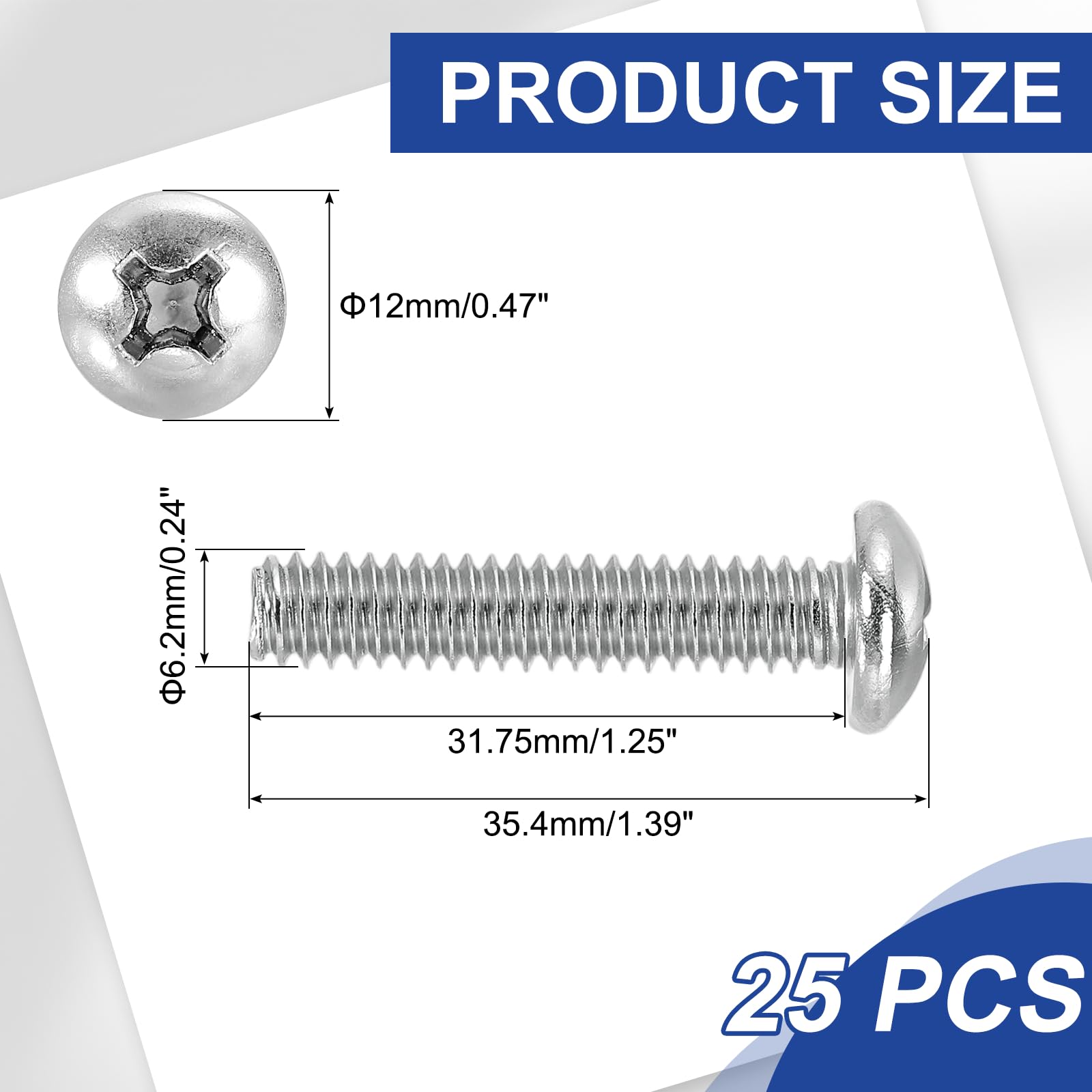 PATIKIL 1/4-20 x 1-1/4" Pan Head Machine Screws, 25 Pcs 304 Stainless Steel Round Head Screws for Cabinet Drawer Knob Pull Handle, Phillips Drive, Fully Threaded, Bright Finish - Image 2
