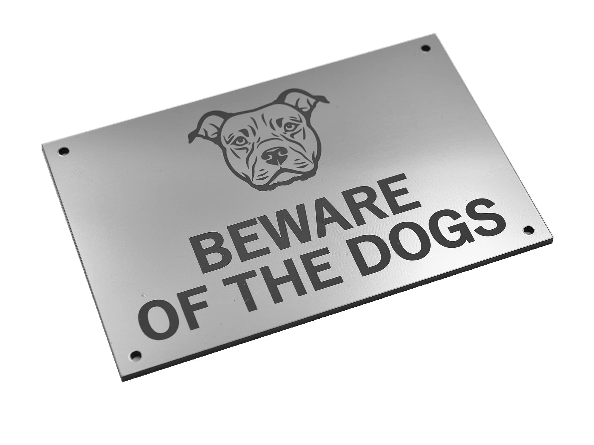Beware of the Dogs Sign - Easy to See Warning, Indoor/Outdoor Notice, Deterrent Sign (Medium DOGS, Silver Staffordshire Bull Terrier)