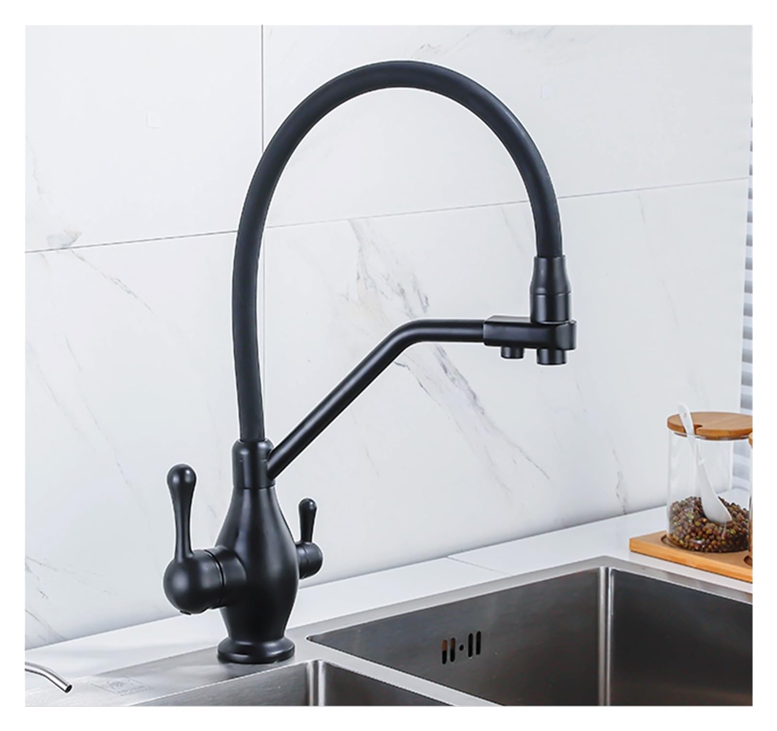 ZYCHSJXA Black Brass Filter Faucet Pure 360 Rotate Crane Handle Purification Kitchen Hot&Cold Drinking Water Mixer Tap(Brushed Nickel A)