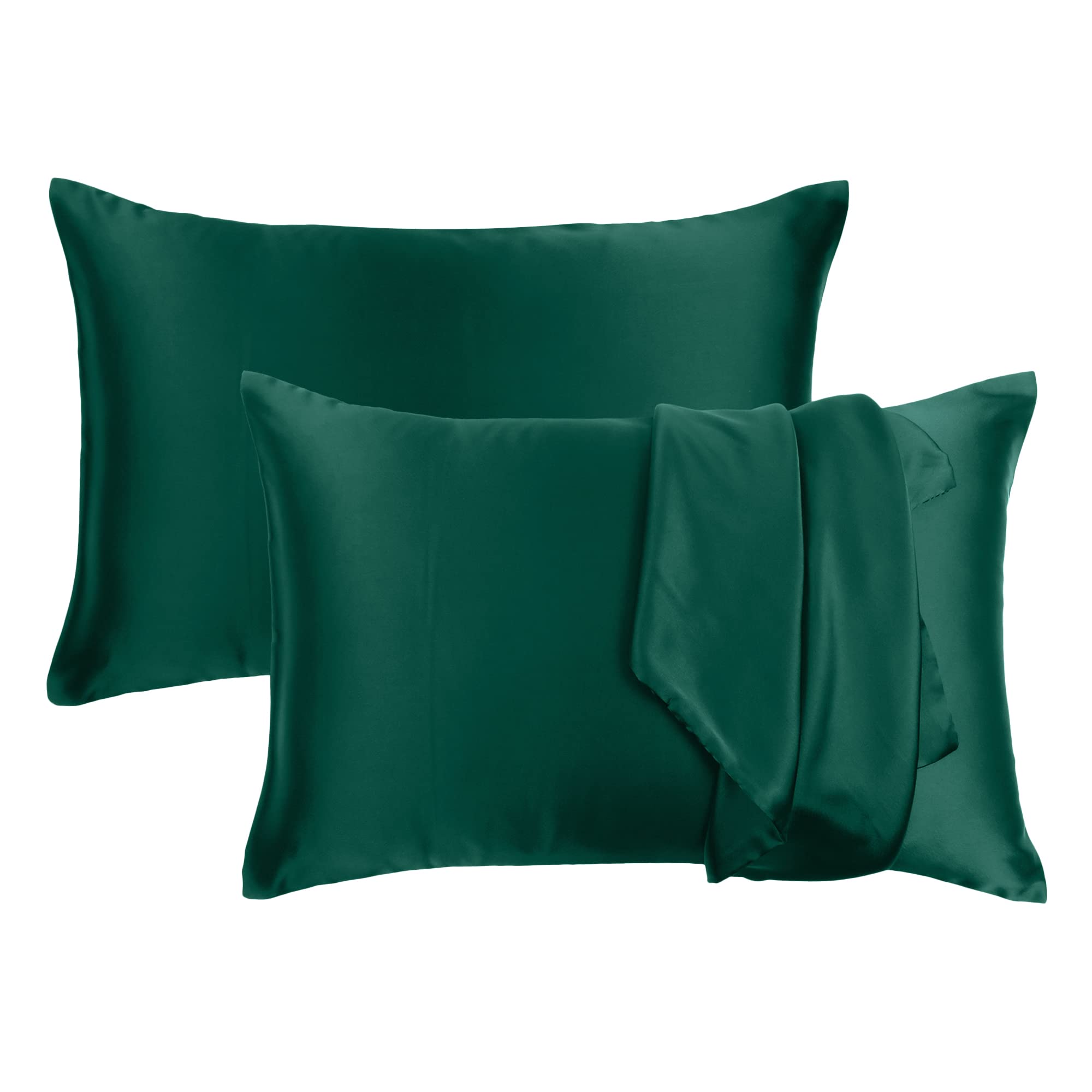 Riara Satin Silk Pillowcase Solid Pillow Case Covers with Envelop Closure for Hair and Skin Home Bed Decor Set of 2 Pillowcase Free 3 Pc Scrunchie (Regular Size (18"X27"), Ponderosa Pine), 400 TC