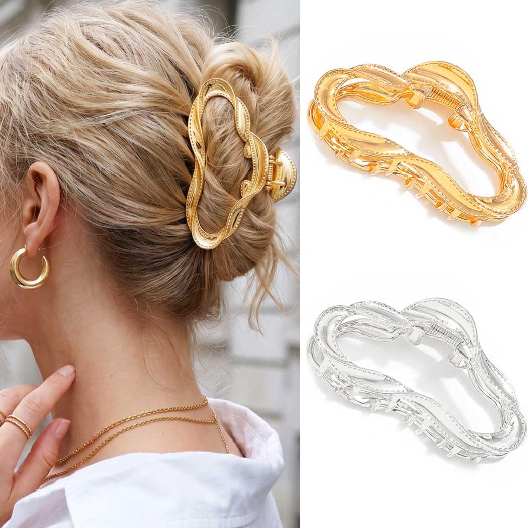 BARTOSI Metal Claw Clips Gold Hair Clips Medium Hair Claw Clip Hair Accessories for Women and Girls (Pack of 2)