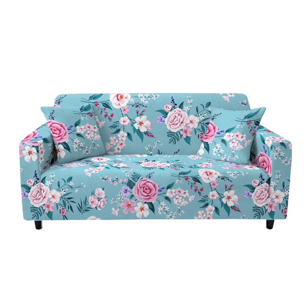 Highdi Sofa Cover 1/2/3/4 Seater, Floral Printed Sofa Slipcover Stretch Washable Furniture Protector Non Slip Sofa Covers for Loveseat Couch Sofa (1 Seater,Blue)