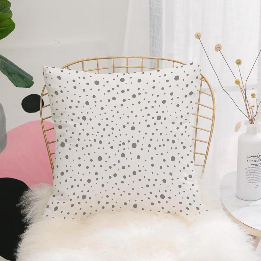 HYOSXW Cushion Cover,Throw Pillow Case Home Decorative for Living Room Bedroom Sofa Chair 16X16 Inch,Grey and White,Simplistic Spotty Dalmatian Pattern in Retro Style with Doodle D,Pillowcase 40X40cm