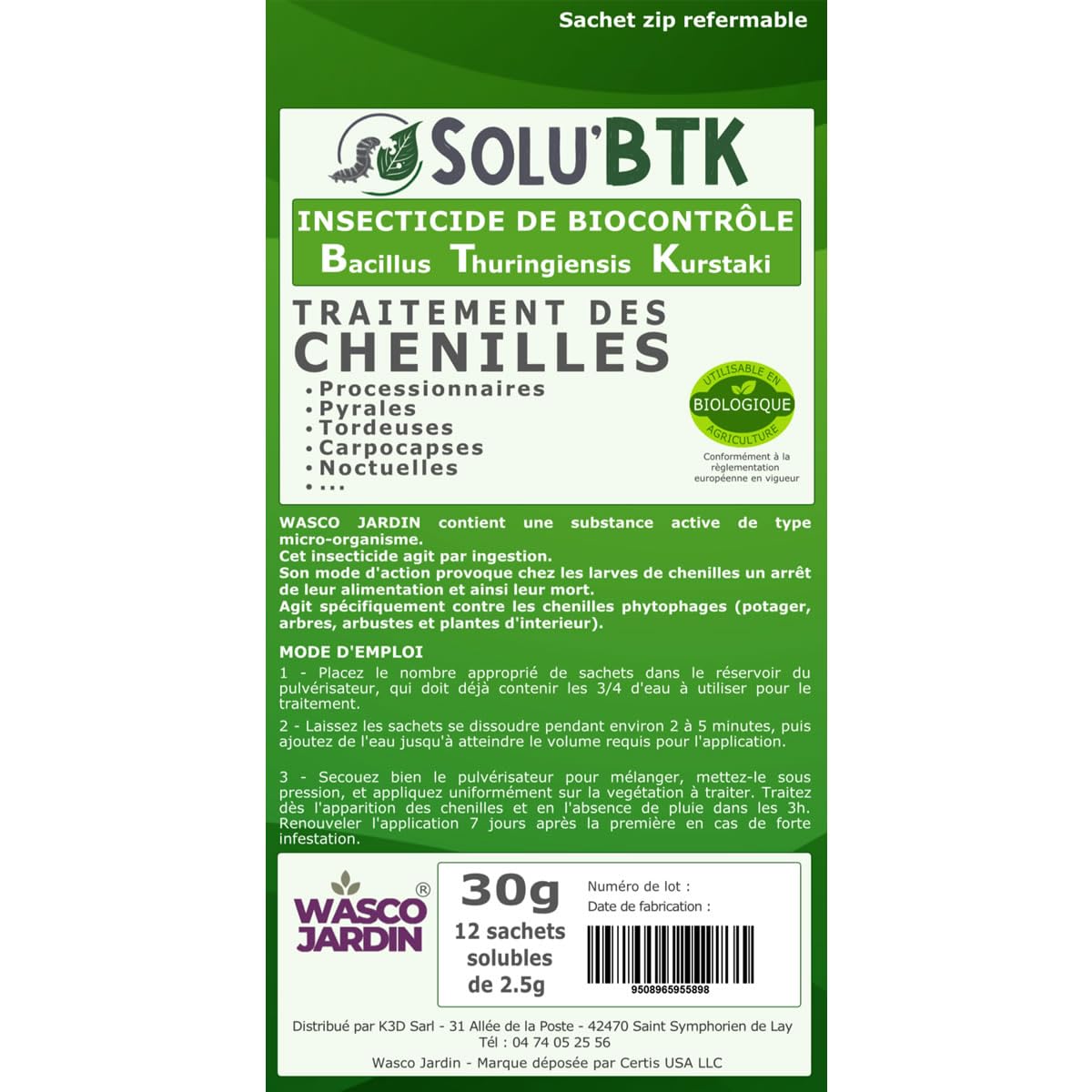 SoluBTK | 150 g - 200 litres | Bacillus Thuringiensys Kurstaki