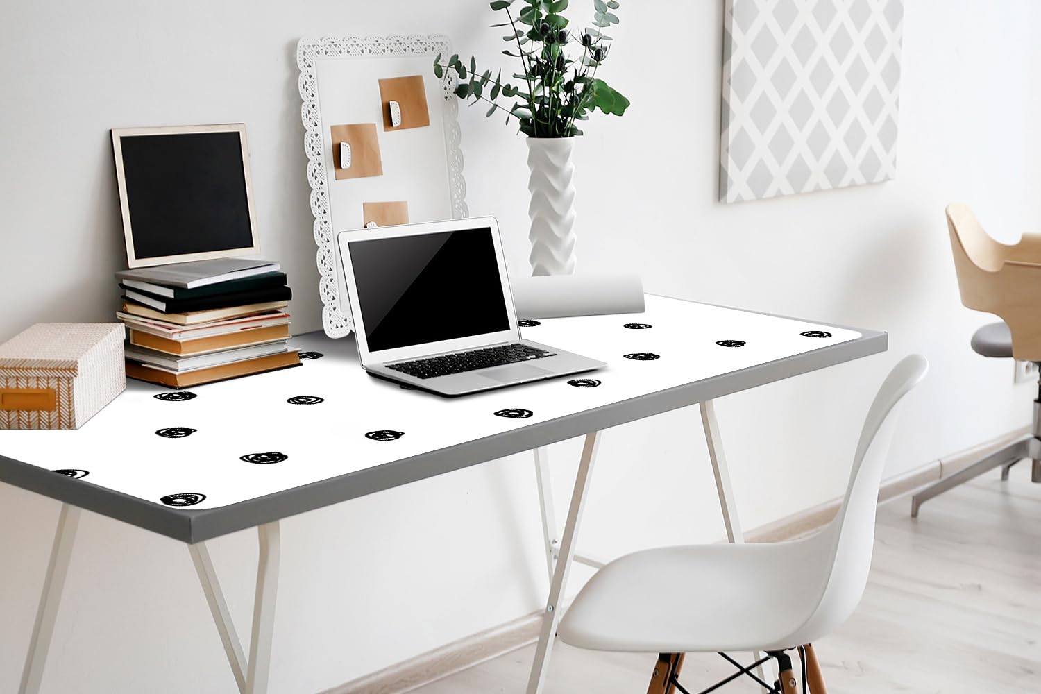 Tappetino da Scrivania 100x50 cm Protezione e Decorazione in Vinile PVC Antiscivolo Impermeabile Facile da Pulire Superficie Protettiva per Ufficio e Casa - Punti neri